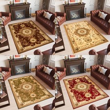 Teppich Klassisch Kurzflor Wohnzimmer Medaillon Muster Braun Beige  ÖKOTEX Neu