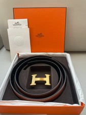 Original Hermes Damen-Wendegürtel Noir/Cognac,Leder, Größe 85
