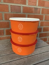 3x Tupperware 70er Jahre Sonnendose Orange Vintage mit Deckel