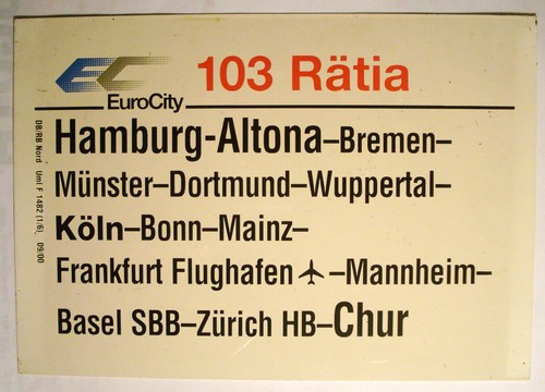Zuglaufschild 103 rätia - ec,
