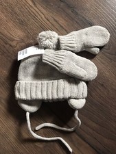H&M Mütze Beanie & Fäustlinge Gr.74/80 NEU Baby Junge Winter Strick Beige 6-12