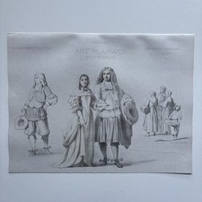Antiker Renaissance Kupferstich 1868 Flämische Ludwig XIV Kostüme