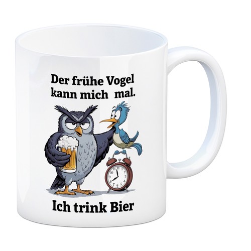 Graue eule mit bierkrug der - eule,