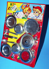 BLECH KINDER KOCHGESCHIRR OVP BLISTER PUPPENKÜCHE KITCHEN SET HONG KONG 1970er