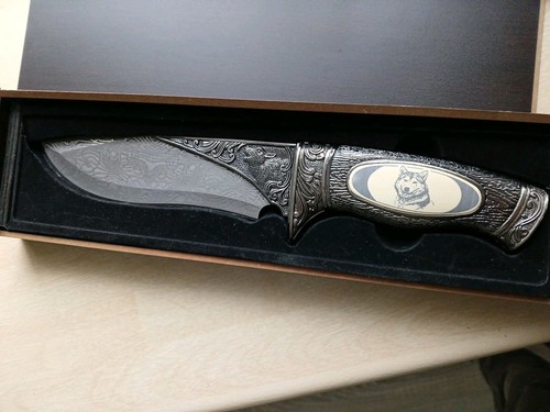 Messer damast jagd wolf - damast,