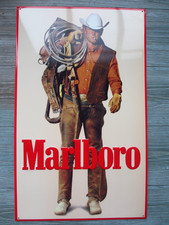 Original Blechschild - Marlboro - 80er Jahre - Cowboy mit Zigarette und Sattel