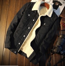 Herren Cowboy Jacke Sherpa Denim Jacket Jeansjacke Lammfell Winterjacke Mäntel /