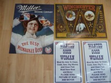 4 Blechschilder, ca. 40cm x 30 cm,  Winchester, Bier, Sammlungsauflösung