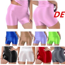 DE Damen Shiny Metalic Glanz Glossy Kurze Hose Sport Fitness Disco Tanz Shorts
