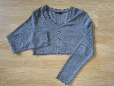 Ripp Langarm Shirt Pullover Gr. S ( 36 ) grau bauchfrei (*LN*)