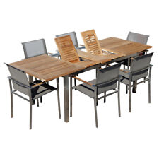 Gartengarnitur Edelstahl Teak Ausziehtisch 160/220x90 cm + 6 Sessel Batyline