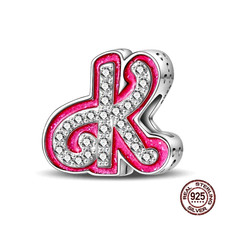 Sterlingsilber 925 Schmuck Anhänger Buchstabe K Charm pink rosa mit Zirkonia #10