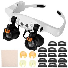 Stirnbandlupe Kopf Lupenbrille mit LED-Licht Kopfbandlupe Juwelierlupe 14 Linsen