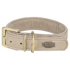 Trixie Pure Halsband Leder hellgrau extra breit für Hunde langlebig und bequem