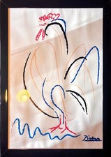 Moderner Kunstdruck im Stil Picasso – Hahn – Vintage gerahmt – 76x56cm