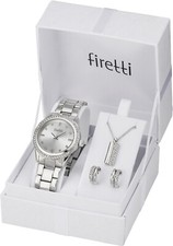 Firetti Armband Uhr Set 4-tlg. silber farben Damen Uhr m. Ohrstecker & Kette 718