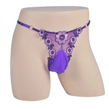 Herren bestickte Slips verstellbare Taille transparent G String Unterwäsche mit