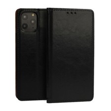 FÜR OPPO A73 5G - Etui Forcell ECHT LEDER Tasche Flip Case Handy Hülle SCHWARZ