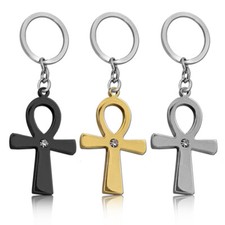 Schlüsselanhänger Ankh Kreuz Anch Anhänger Silber Schwarz Stahl Ewiges Leben Strass