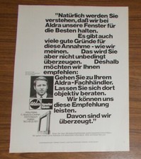 Seltene Werbung ALDRA Fenster & Türen - Die besten Fenster aus Überzeugung 1972
