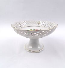 Aufsatzschale Konfektschale mit Trompetenfuß buntem Blumendekor Durchbruch Rand