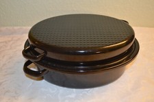 Emaille Bräter, schwarz mit Deckel, oval, Bräter ca. 30 cm