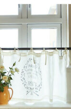 Bistrogardine Leinen Landhausstil 140x50cm Natur mit Print – Shabby Chic Vorhang