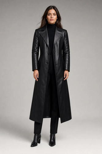 Damen leder trenchcoat schwarz - damen,