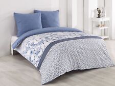 Bettwäsche Paisley Retro Blumen gestreift weiß blau Wende Baumwolle Renforcé