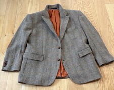 Harris Tweed Herren Sakko Jackett 30 (50) Fischgrat 2-Knopf Patches Schurwolle