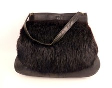 Vintage Damen Handtasche Pelzmuff Muff Handwärmer * Leder & echtes Fell