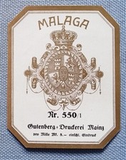 altes Weinetikett Musteretikett Etikett Label Malaga Gutenberg Druckerei Mainz
