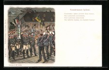 Lithographie Gaudeamus igitur, studentische Szene mit Fackeln 