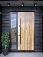 Sicherheitstür Haustür mit Glas Holzoptik Stahltür Wohnungstür linker Anschlag