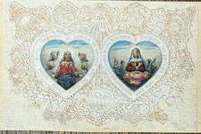 Spitzenbild, JHWA, Koloriertes Bildchen Maria und Jesus, um 1840 Heiligenbild