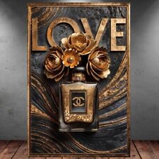 LEINWAND BILD ER XXL POP ART PARFUM FLACON BLUMEN GOLD ABSTRAKT WAND POSTER 1126