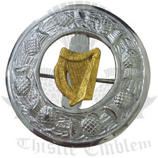 Herren Schottisch Kilt Fly Plaid Brosche Irisch Harfe Abzeichen Gold / Kariert