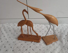 2 Holz-Vogel-Figuren – Flamingo-Paar & moderner Reiher – Deko
