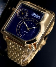 Edle Dual Timer Watch Herren Edelstahl Armband Uhr Blau Gold Farben Herrenuhr