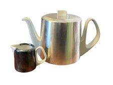 WMF Thermisol Teekanne Vol. 1l mit Milchkännchen Silberporzellan Bauhaus 54881