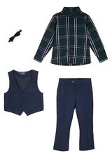 Neu 4-tlg Jungen festliches Outfit Gr. 104 Tiefgrün Dunkelblau Jungenanzug Set