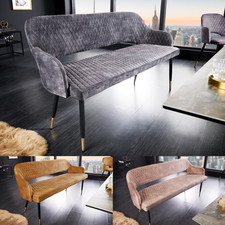 Design Sitzbank PARIS 160cm greige Samt Rückenlehne goldene Fußkappen Retro