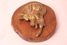 Jagdtrophäe Jagdheund Beutetrophäe Bronze Messing Relief Dekoration vintage