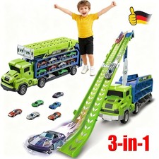 Transport Truck Spielzeug Set mit 6 Rennautos Rennbahn Geschenk für Kinder NEU