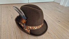 Damen Trachten Filz Hut Grösse 54 braun Eichelhäher Feder orange rot, TOP