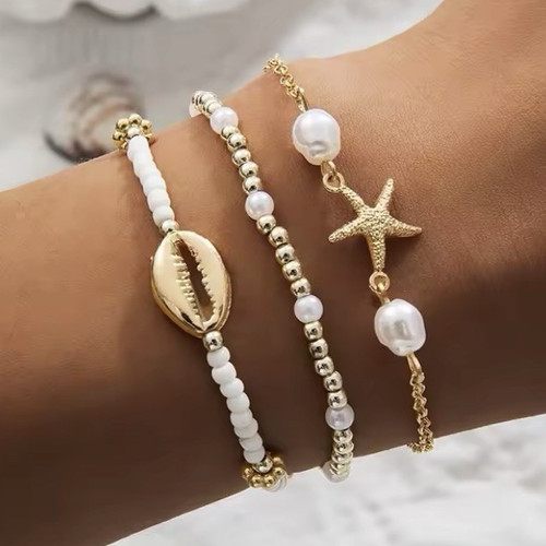 3er armband set gold weiß - 3er, gold/weiß