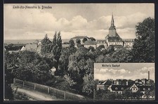 Ansichtskarte Leubnitz-Neuostra, Müller´s Gasthof, Teilansicht mit Kirche 1918 