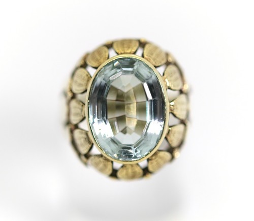 Damen gelbgoldring aquamarin - damen,