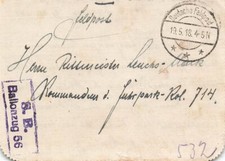 894004) Zeppelin, Feldpost 1. WK Kartenbrief mit R2 S.B. / Ballonzug 56