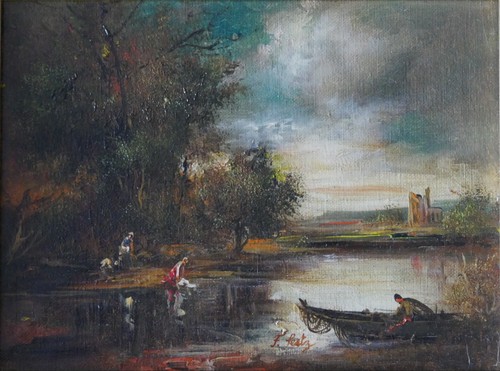 ölgemälde flusslandschaft - flusslandschaft, |
